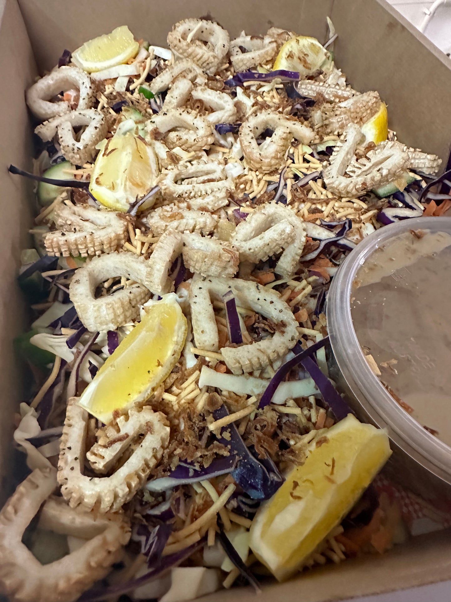 Asian Slaw Salad with Salt and Pepper Calamari