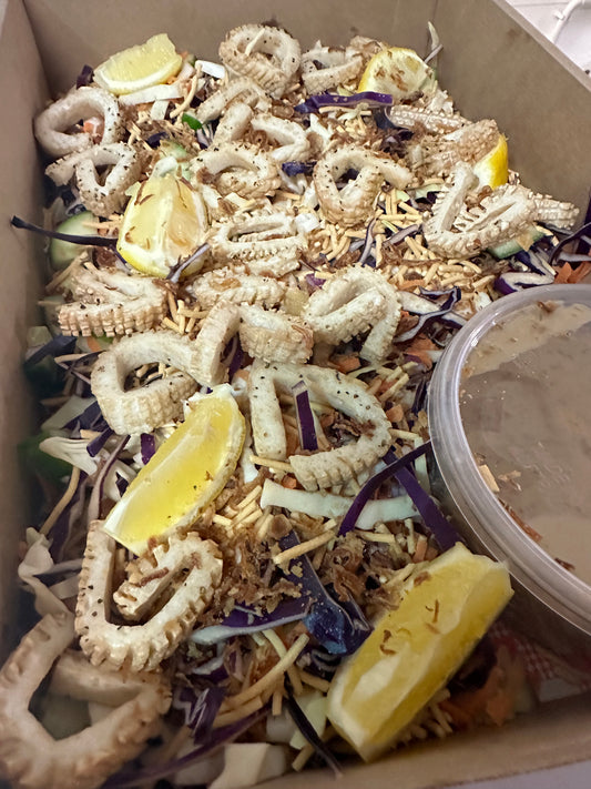 Asian Slaw Salad with Salt and Pepper Calamari